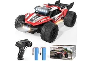 Scientoy Remote Control Car, 30+KPH High Speed 4WD RC Cars, 2.4GHz Monster Truck Toys for Boys Age 6-8-12, 1:18 RC Truck with 2 Rechargeable Batteries & LED Lights, Birthday Gifts for Adults Kids