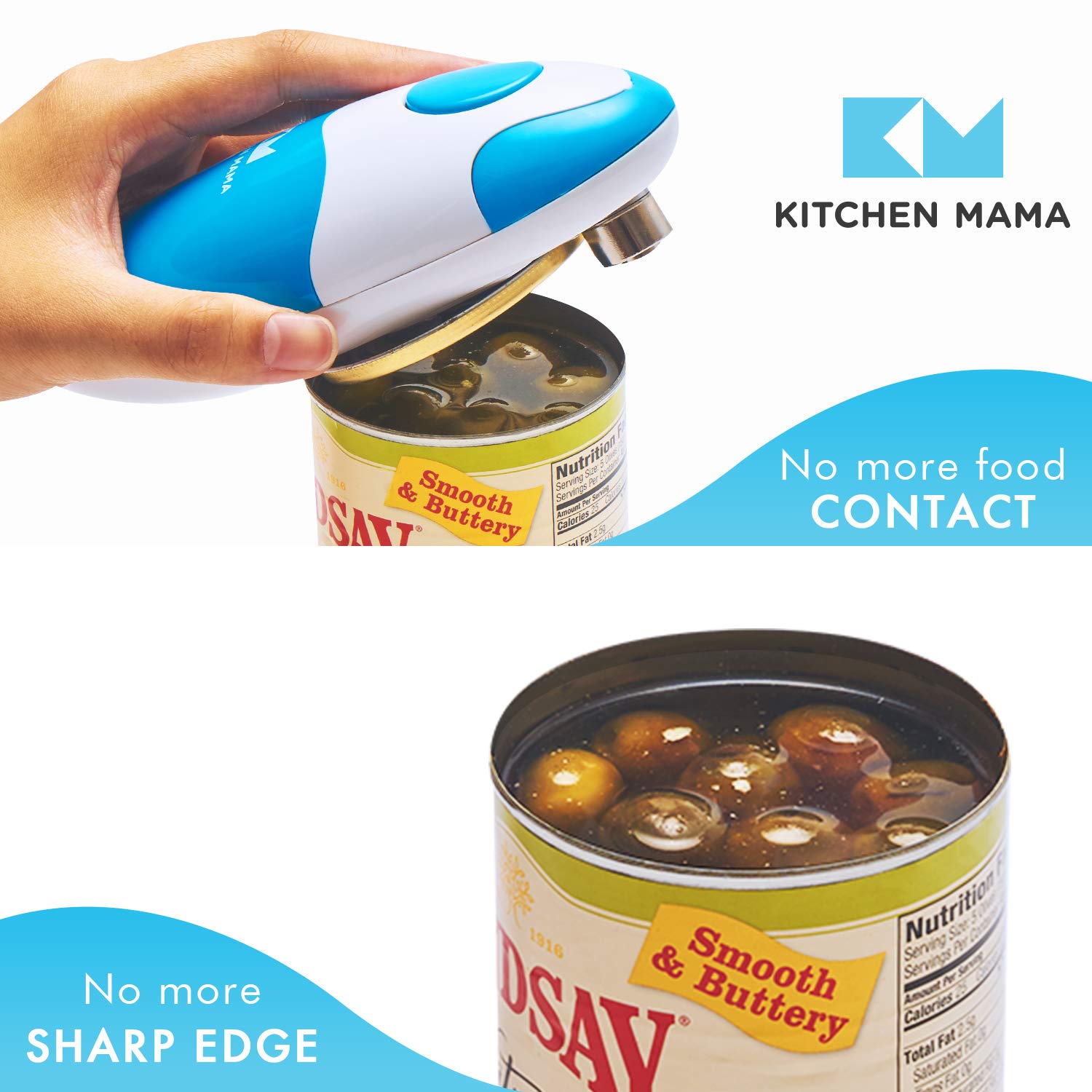 Kitchen Mama Electric Can Opener Car - Open Your Cans Easily With The Touch Of A Button - Automatic, Hands-Free, Smooth Edge, Food Safe, Battery Operated (Sky Blue)