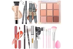 YBUETE All in One Makeup Set Kit for Women Girls Teens, Makeup Gift Set, Includes 9 Color Eyeshadow, Counter Stick, Foundation, Eyebrow Pencil, Eyeliner, Mascara, Lip Gloss, 5Pcs Brushes, Sponge