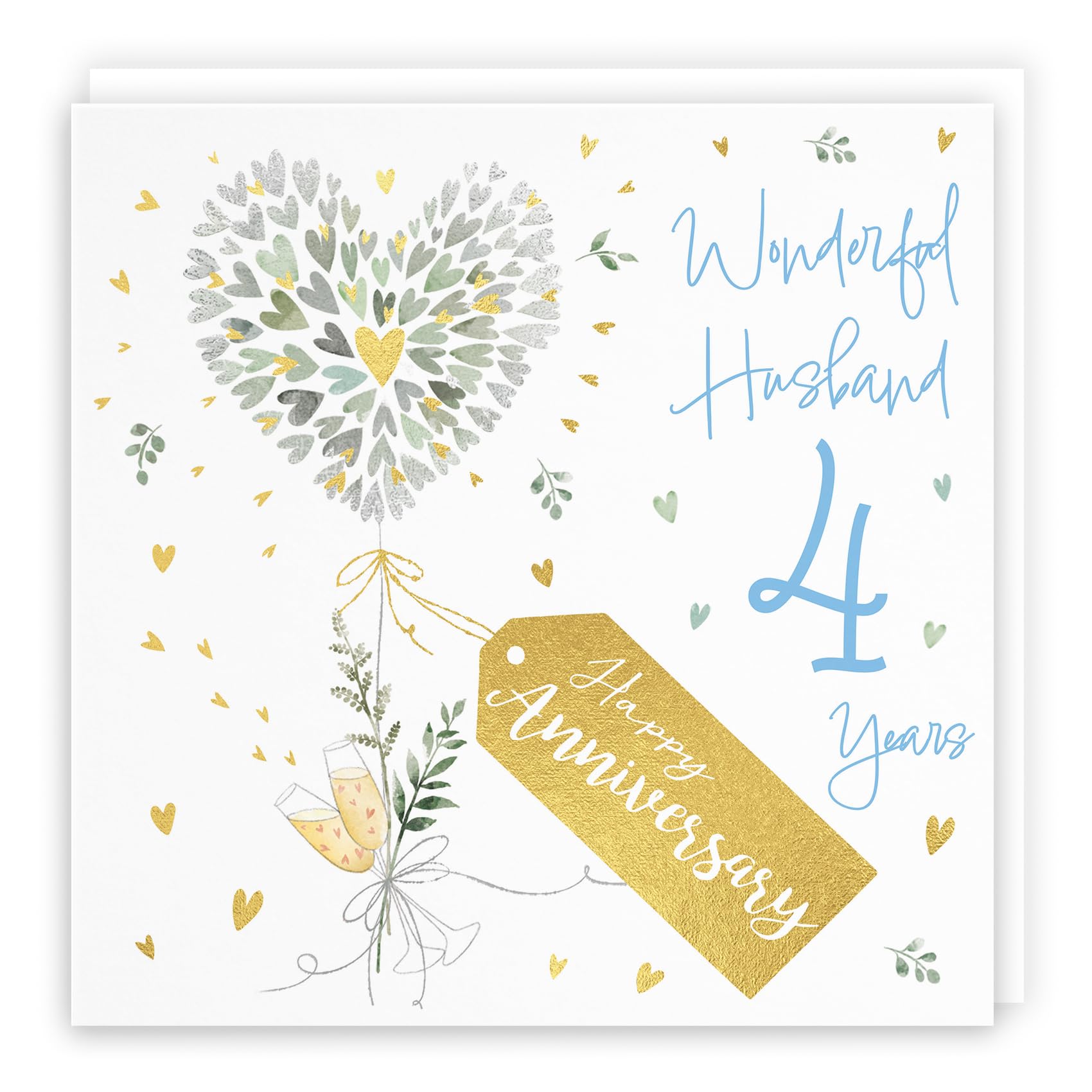 Hunts England - Husband 4th Anniversary Card - 4 Years Husband - Contemporary Hearts - Gold Foil - Luxury 4th Wedding Anniversary Card For Husband - Happy Anniversary Husband - Milo's Gallery