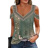 GUNEST Summer Tops Womens Tunic Top Short Sleeve Cold Shoulder V Neck Loose Fit Basic Tee Casual Tops T Shirts Blouse