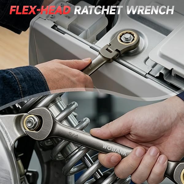 WOBANK 22-PIECE RATCHETING WRENCH SET, FLEX HEAD COMBINATION WRENCHES SET WITH ORGANIZER BOX, METRIC 8-19MM AND SAE 1/4″ TO 3/4″ SIZE, 12 POINTS 72-TEETH, NICKEL PLATING