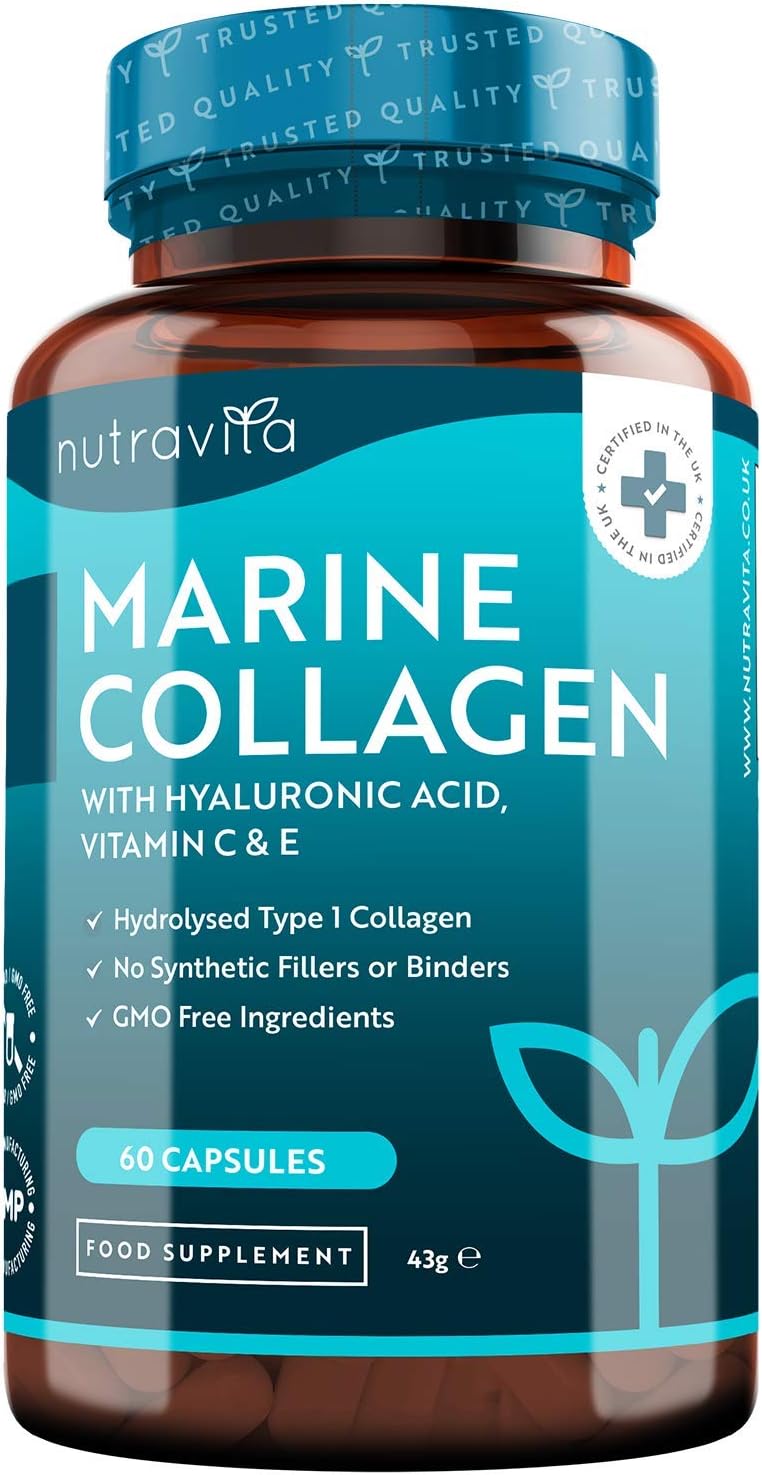 Nutravita Marine Collagen 1000mg, 60 Capsules of Superior Type 1 Hydrolysed Collagen, Enhanced with Hyaluronic Acid