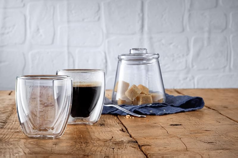 Kult - Juego Dos Tazas de Café y Té de Cristal, Vasos de Espresso 80 ml de Doble Pared Transparente de Vidrio Borosilicatado