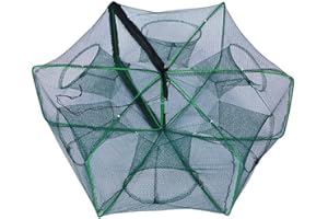 Self-Folding Fishing Trap Net for Crayfish, Crab and Lobster - Reinforced Portable Folding Fish Bait Cage with Automatic Clos