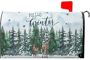 HAROONI Hello Winter Welcome Pine Trees Mailbox Covers Magnetic Standard Size 18"x21" Christmas Snow Green Forest Mailbox Cover Winter Mailbox Wraps Post Letter Box Cover Decor for Home Garden Yard