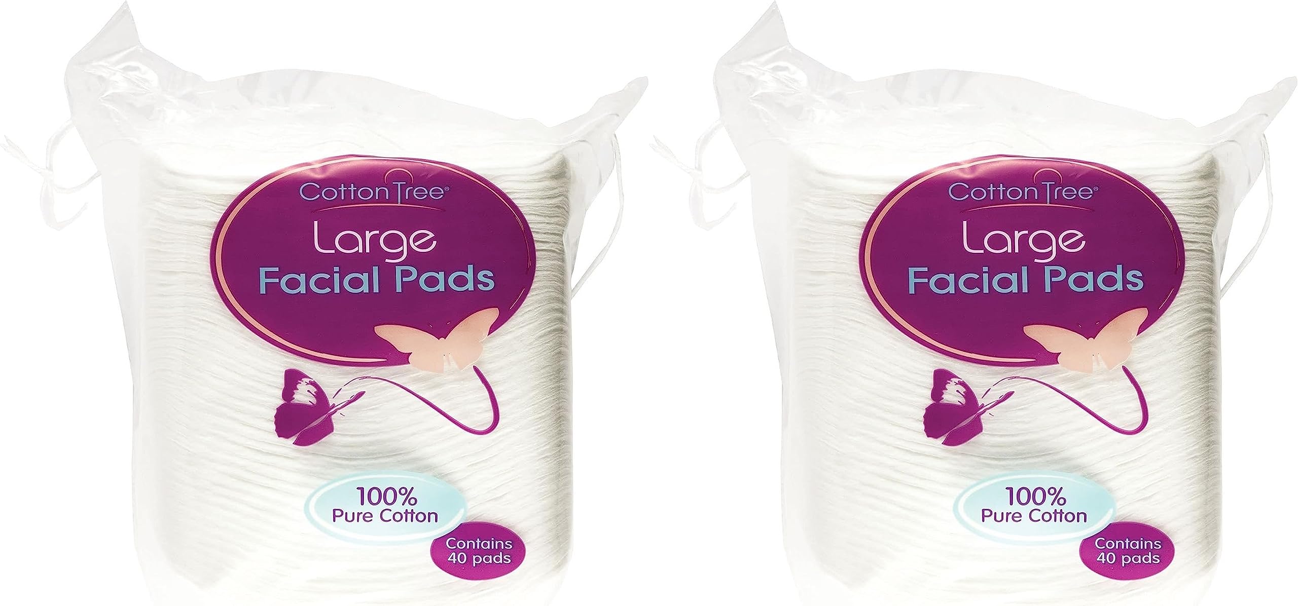 Happy Bees Bundle Cotton Tree Large Oval Cotton Wool Pads 40 per pack (Twin Pack)