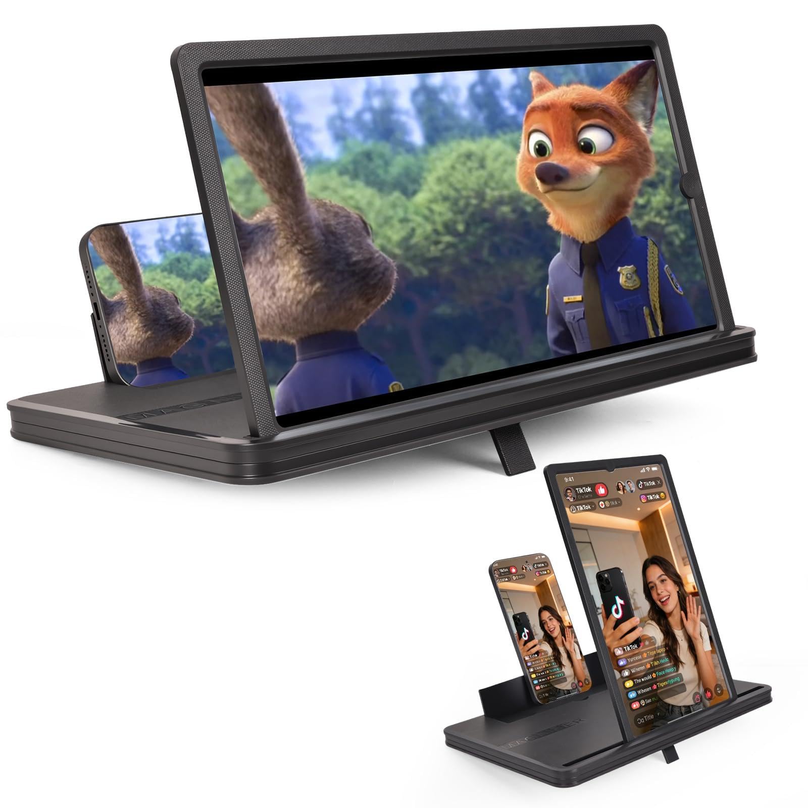 TOSEFES 14" Phone Screen Magnifier, 2026 New 2-in-1 3D HD Portable Projector Screen, Vertical & Horizontal Switch for Movies, Gaming & Live Streaming