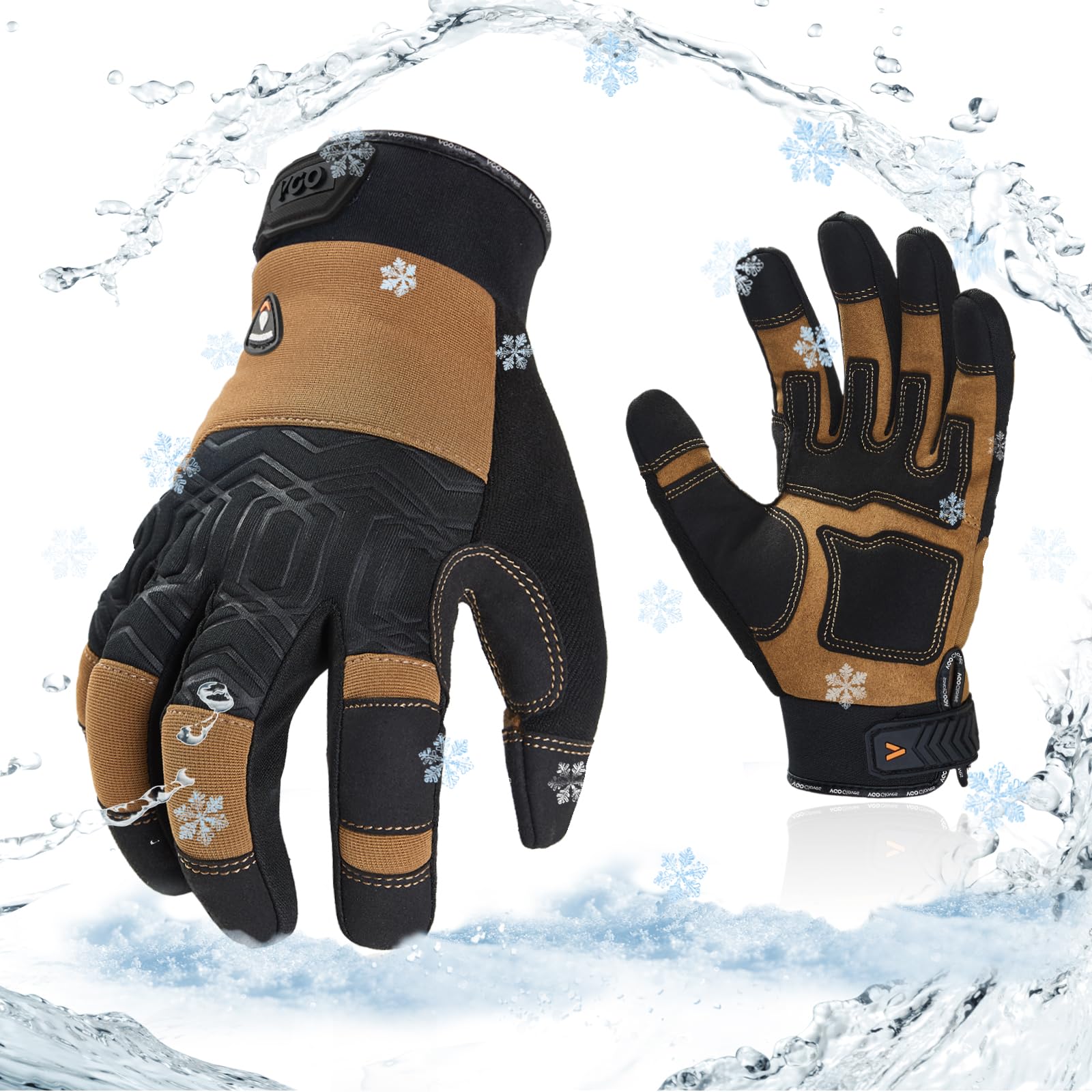 Vgo... 0℃/32°F Winter Synthetic Leather Work Gloves, Cold Weather Waterproof Safety Work Gloves,Cold Storage or Freezer Use,w/3M Thinsulate Lining 1Pair SL7716FLWP(Brown,S)