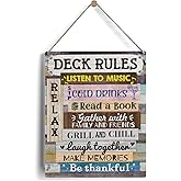IAXIC Deck Rules Sign Gifts, Rustic Listen to Music Sip Cold Drinks Deck Wooden Signs Wood Plaque Hanging Sign Home Outdoor Decor 8 x 10 Inches