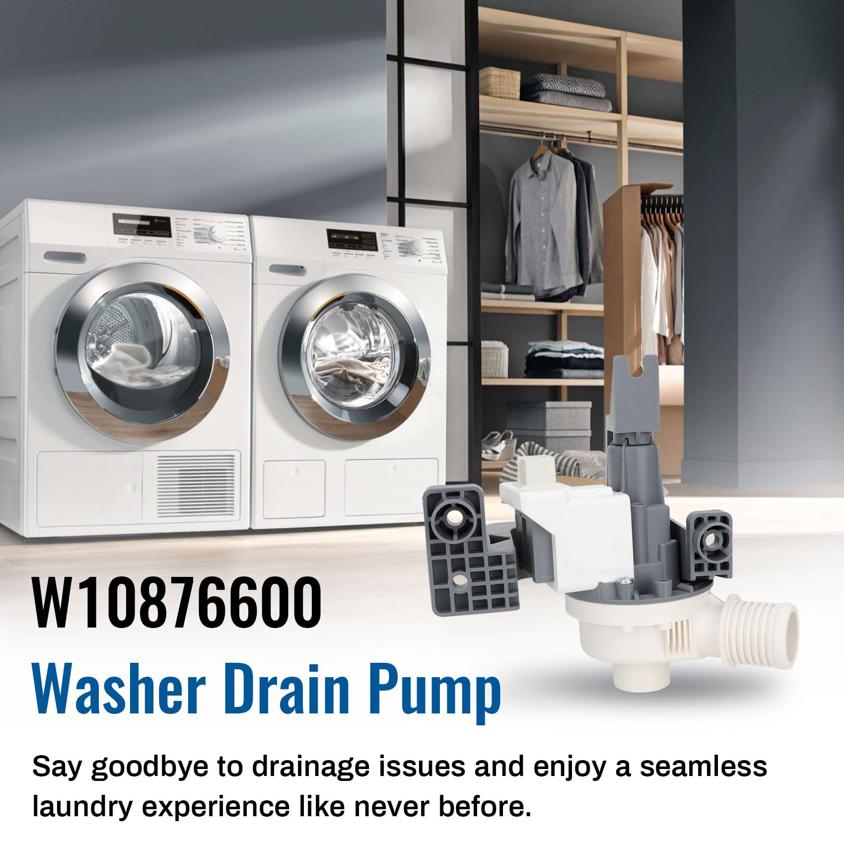 Upgraded W10876600 Washer Drain Pump,W10727777 Washing Machine Drain Pump Replaces W10876600VP AP6004933 PS11738156,B25-3A04 Compatible with Whirlpool, Maytag, Kenmore, Crosley Washing Machine