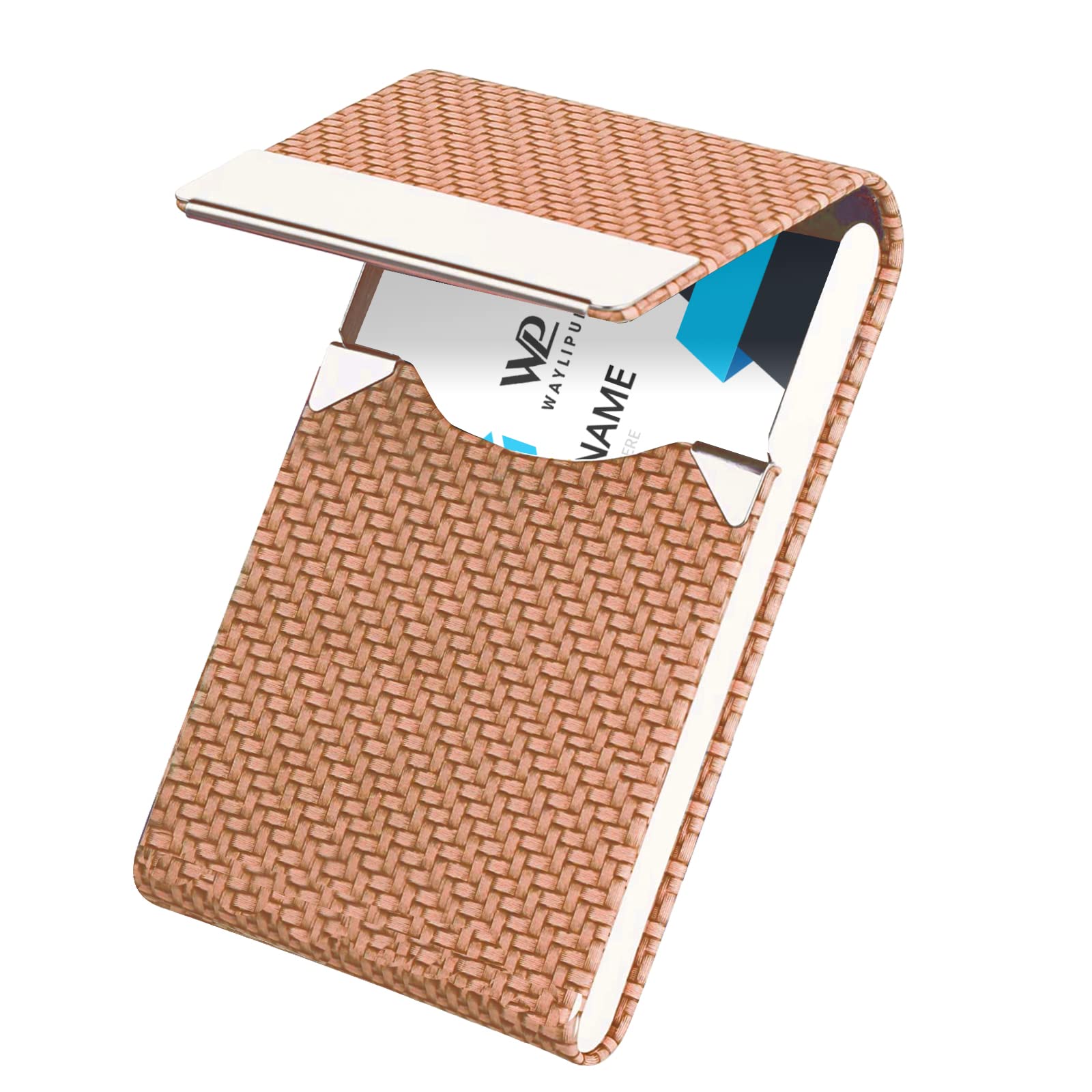 Waylipun Business Card Holders, Professional PU Leather & Stainless Steel Business Card Case, Slim Metal Pocket Card Holder with Magnetic Shut - Keep Business Cards in Immaculate Condition (Brown)