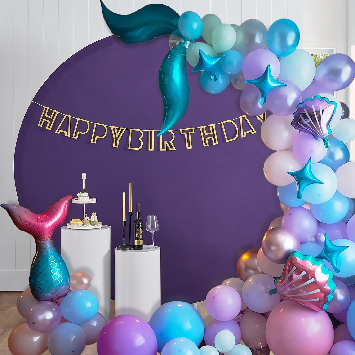 Paintings - 7.2ft Purple Round Backdrop Cover Suitable for 7ft/7.2ft Circle Stand Polyester Purple Birthday Party Wedding Photography Circle Arch Backdrop Cover.