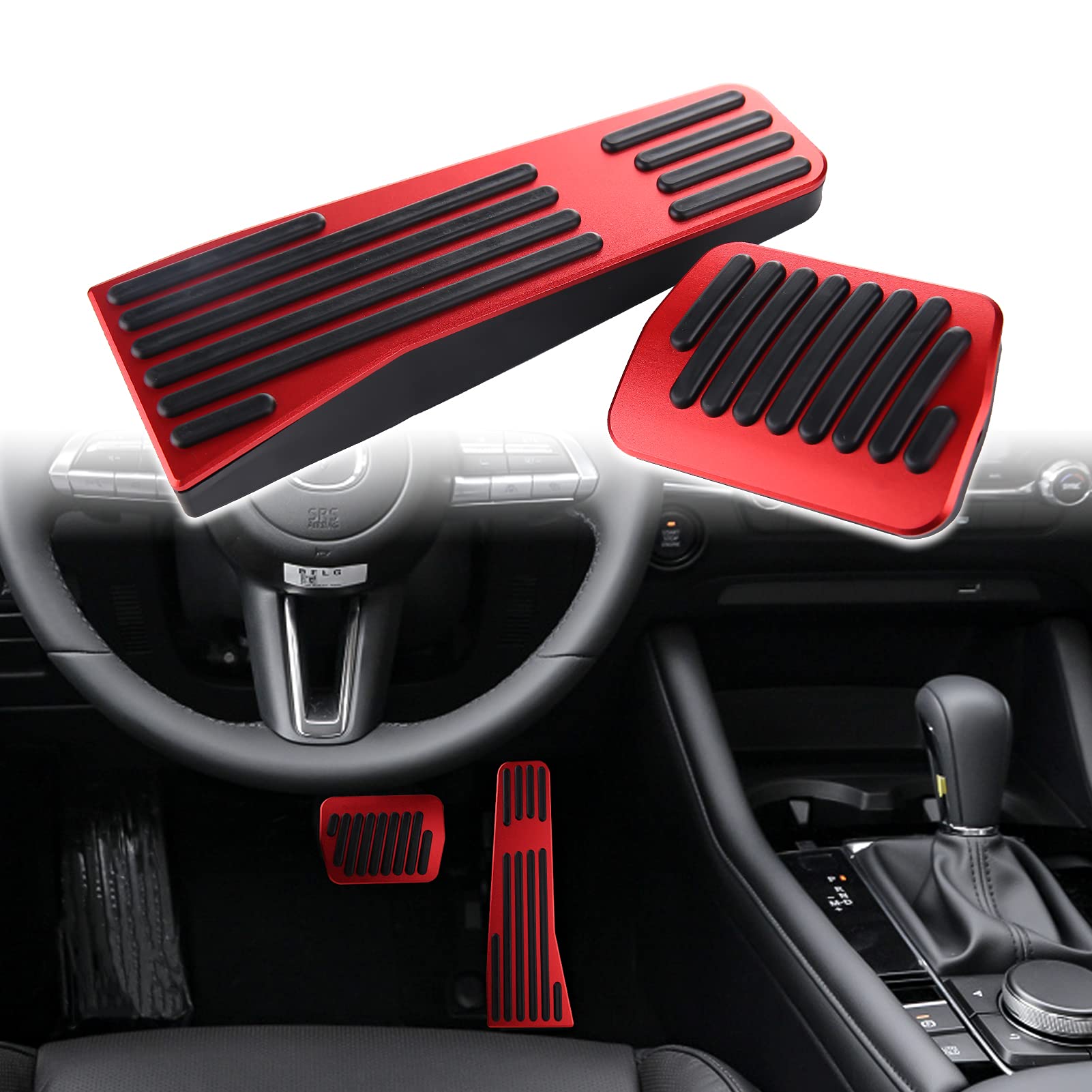 Compatible with Mazda 3 CX-30 MX-30 CX-50 CX-90 Accessories Sporty Anti-Slip Car Interior Foot Pedal Covers Rest Brake Gas Accelerator Pedal Pads -Red