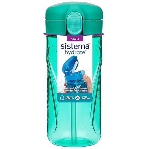 Sistema Hydrate Quick Flip Water Bottle | 520 ml | BPA Free Water Bottle with Straw | Assorted Colours