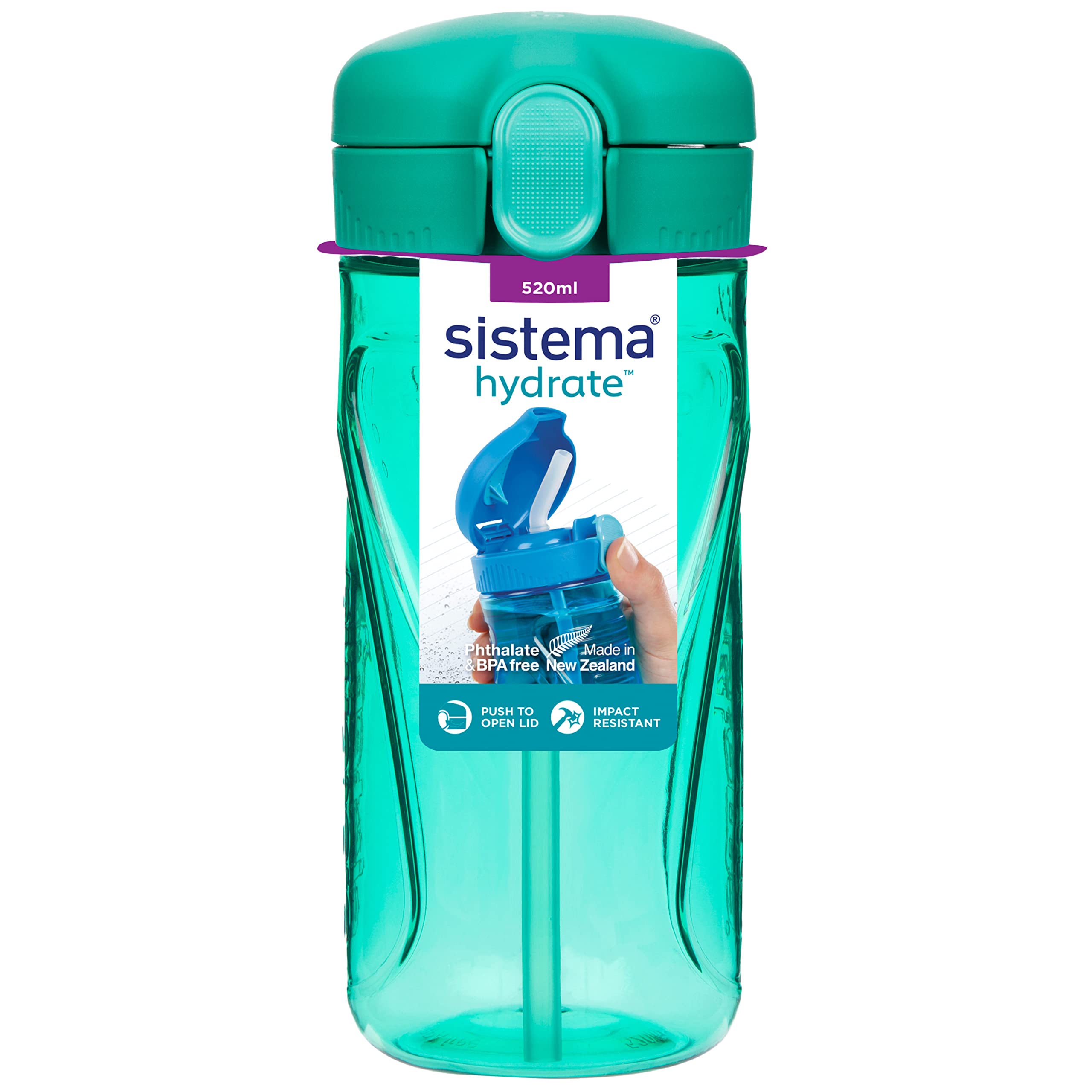 Sistema Hydrate Quick Flip Water Bottle | 520 ml | Sports Water Bottle with Straw | Kids Water Bottle in Assorted Colours