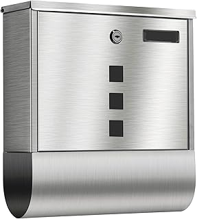 qobobo Edelstahl Briefkasten Wandbriefkästen mit Zeitungsfach Namensschild Sichtfenstern Gebürstet 2 Schlüsseln / Silber