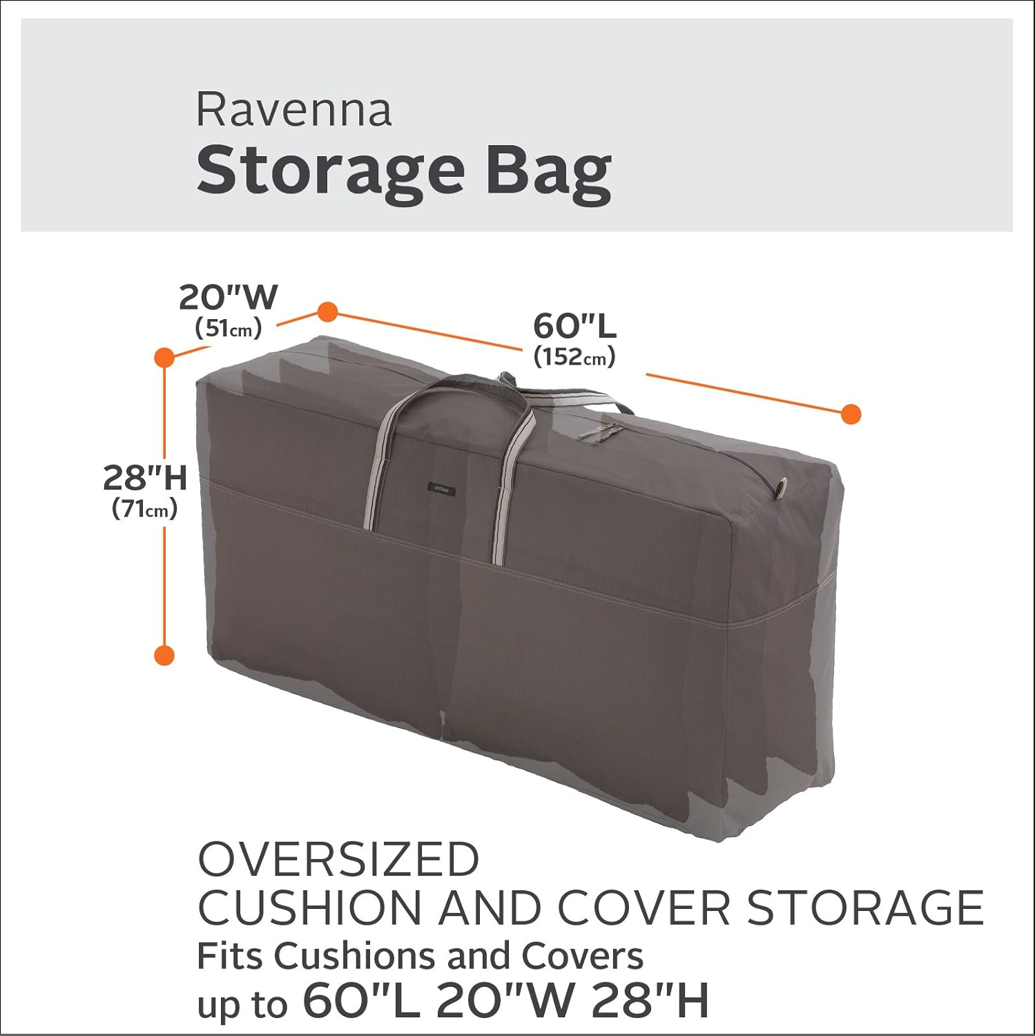 Classic Accessories, 55-809-065101-EC, Ravenna Water-Resistant 60 Inch Patio Cushion and Cover Storage Bag, Taupe, Large : Garden & Outdoor
