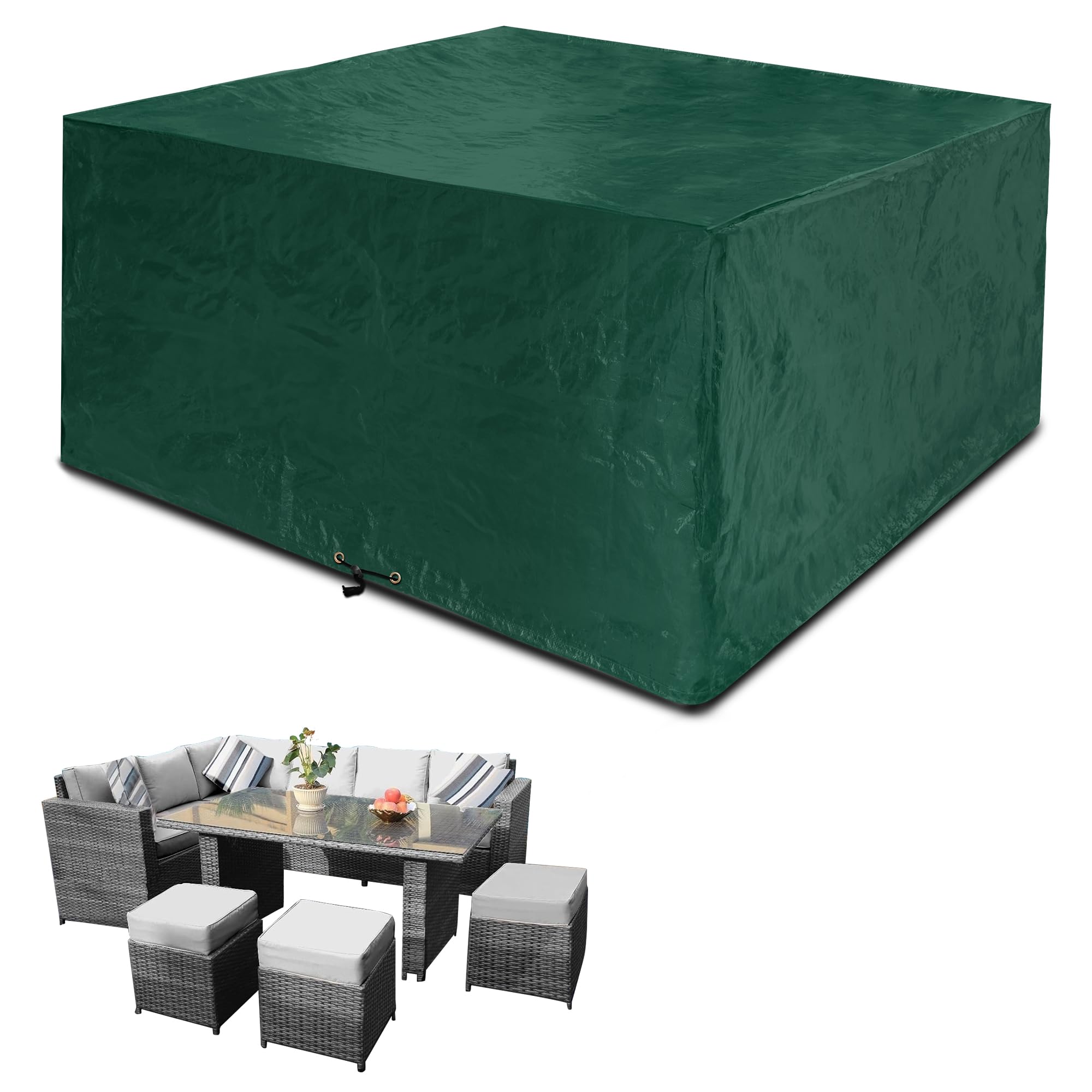 Funshot Patio Furniture Covers, 250x250x90 cm, Large Outdoor Furniture Cover Waterproof, Cube Garden Table Set Covers Waterproof Covers for Outdoor, Patio Table and Chairs Cover, Green