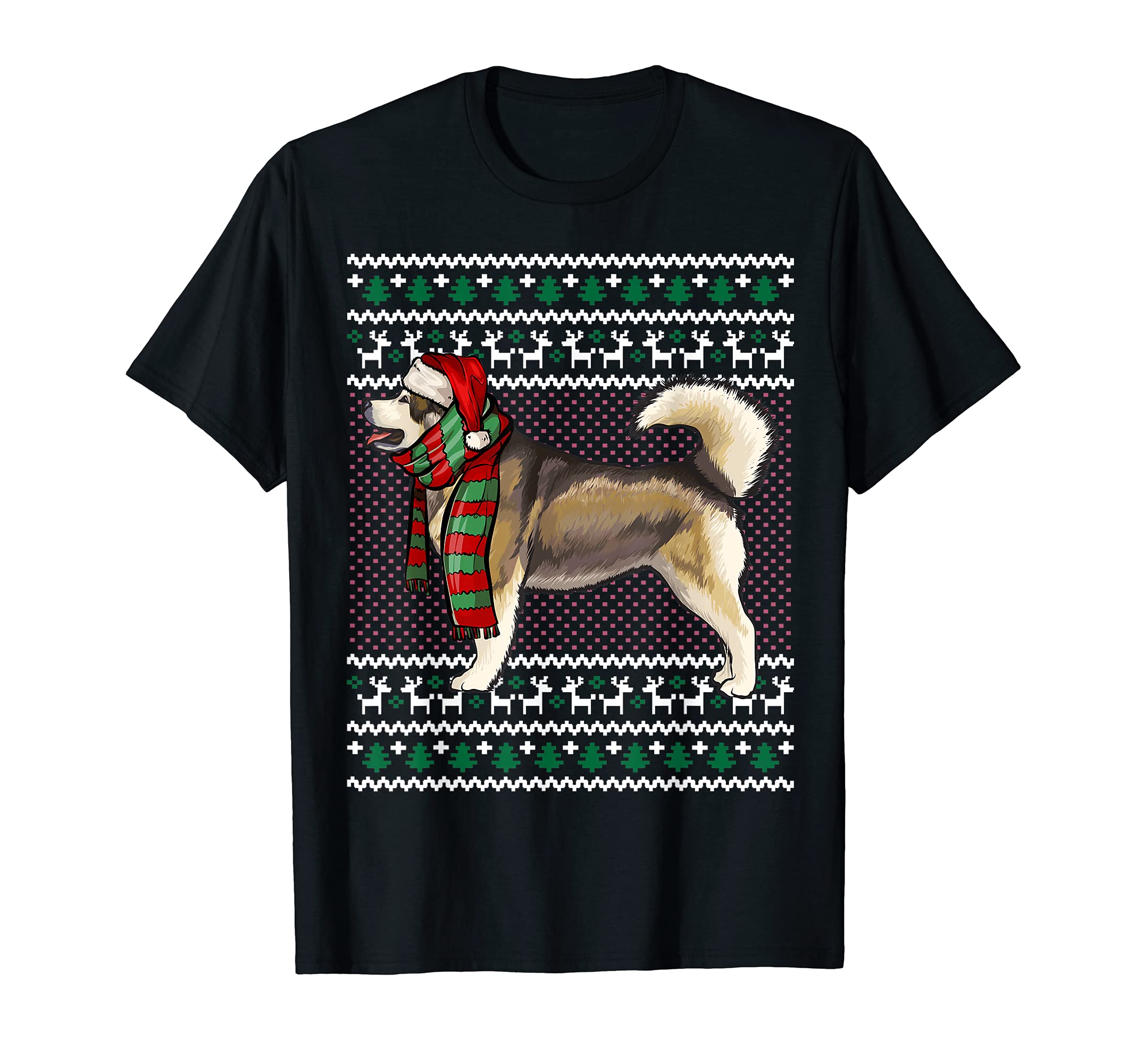 Xmas Alaskan Malamute Dog Santa Hat Ugly Christmas T-Shirt
