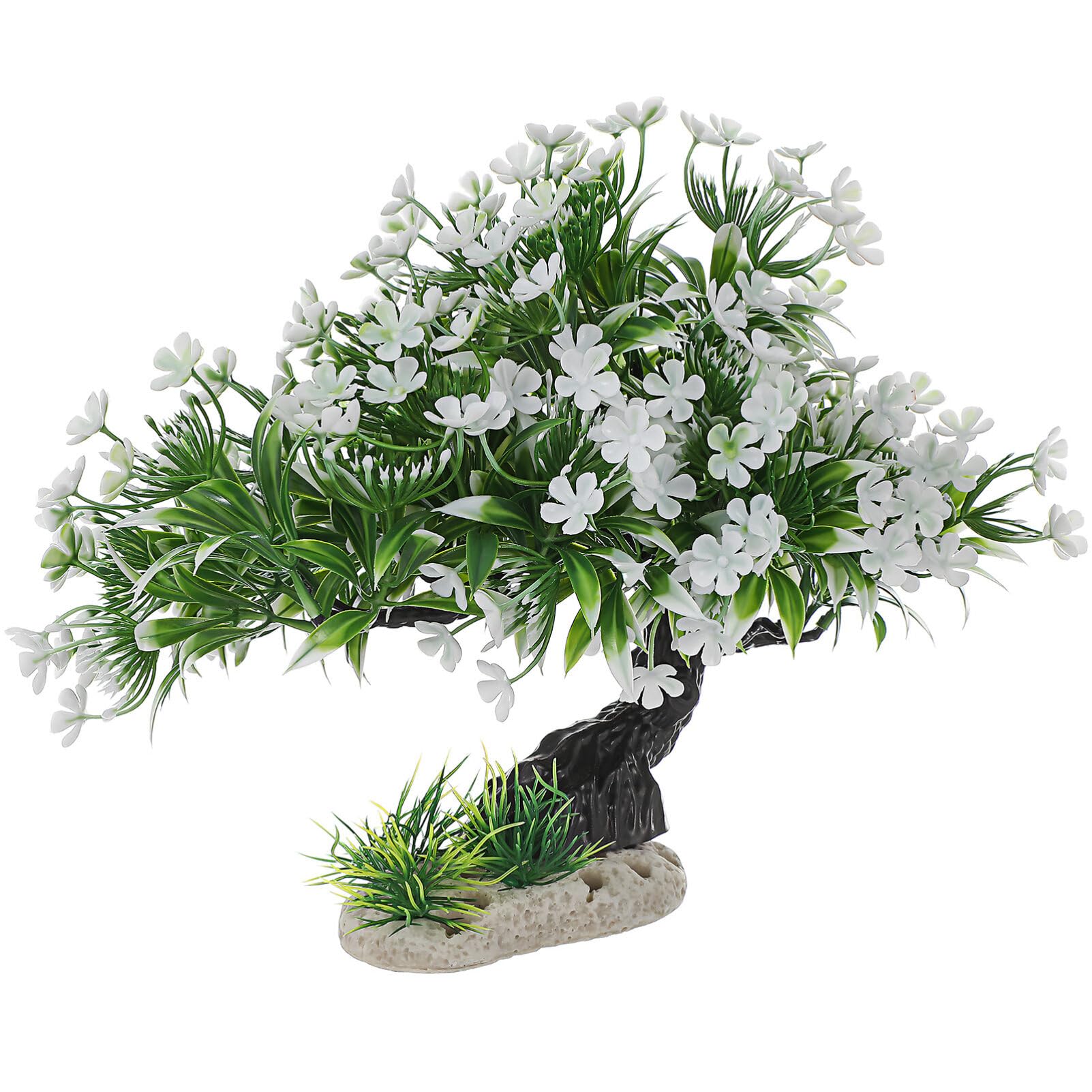 PATKAW Flower Bonsai Tree Fish Tank Plant Decoration White Artificial Flower Fake Green Plant Model for Landscaping Aquarium Decor 10.6x2.3 Inch
