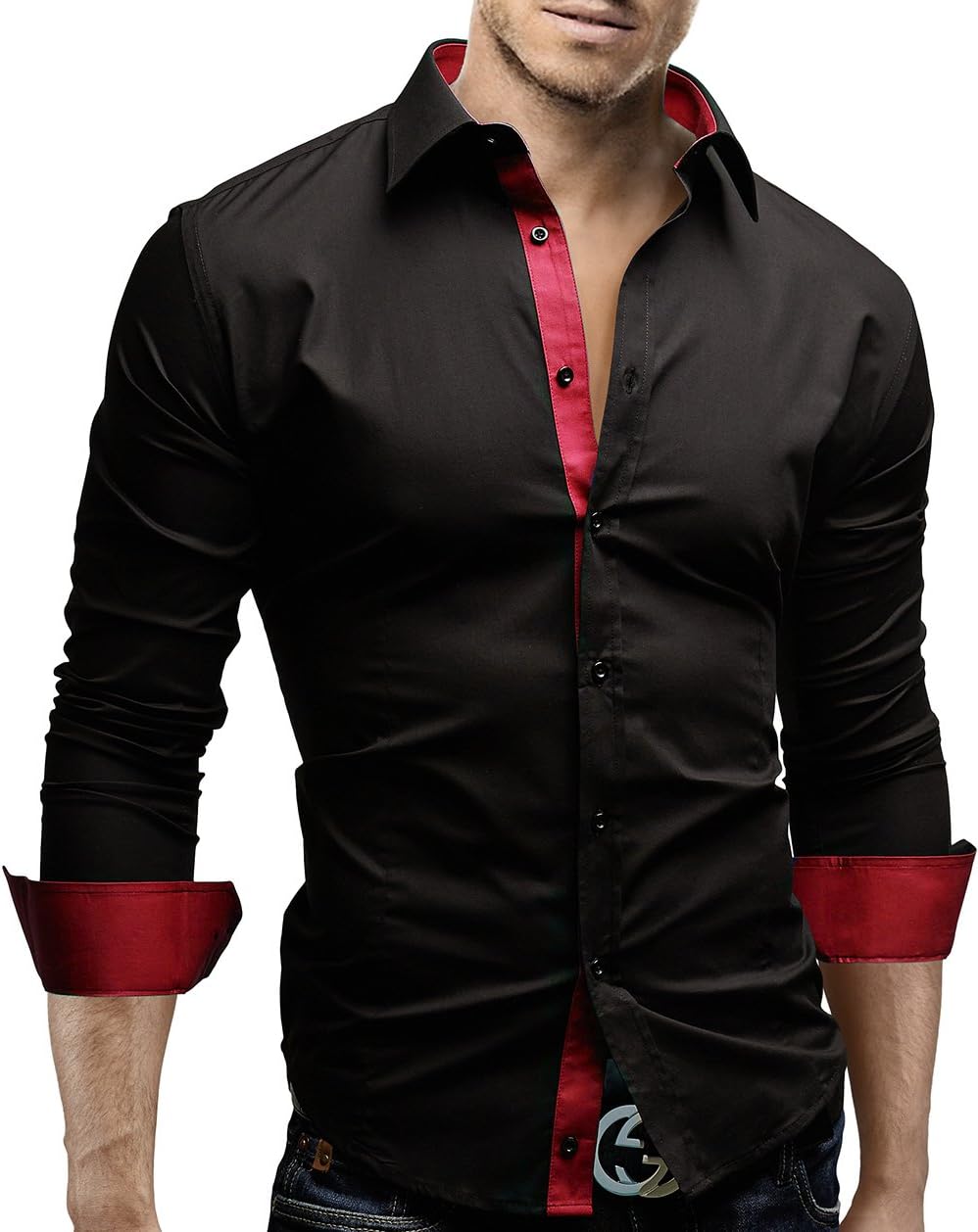 Lyon Becker Men's Casual Formal Dress Shirt Contrast Long Sleeve PS08