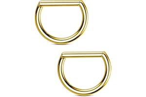 OUFER 2PCS Titanium Nipple Rings Surgical Steel, D-shaped Nipple Piercing Jewelry, 14G Clicker Barbell Septum Daith Lightweig
