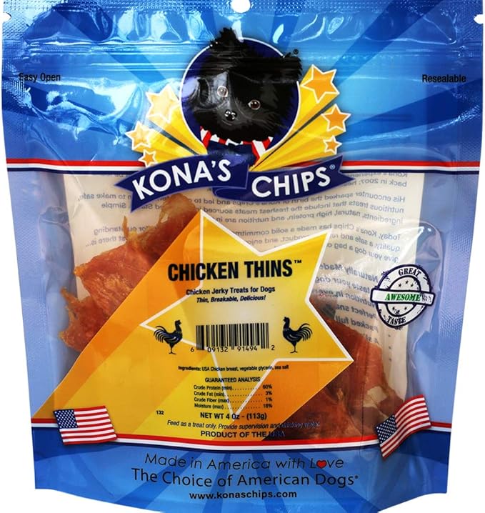KONA'S CHIPS Chicken Thins 4 Oz; Chicken Jerky Dog Treats
