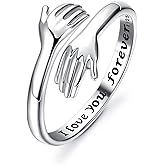 YADOCA 925 Sterling Silver Hug Rings for Women Adjustable Ring Hope Love Heaven Promise Friendship Rings Jewelry Birthday Valentines Gifts for Daughter Granddaughter Mom Wife Sister Teen Best Friend