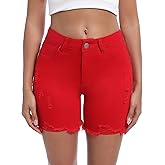Y imoso Women’s Casual Summer Ripped High Waisted Denim Shorts Stretch Distressed Frayed Raw Hem Jean Shorts