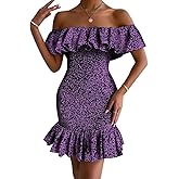 iooiooi Women's Bodycon Dress Off Shoulder Ruffle Elasticated Ankara Dresses Summer African Print Dresses
