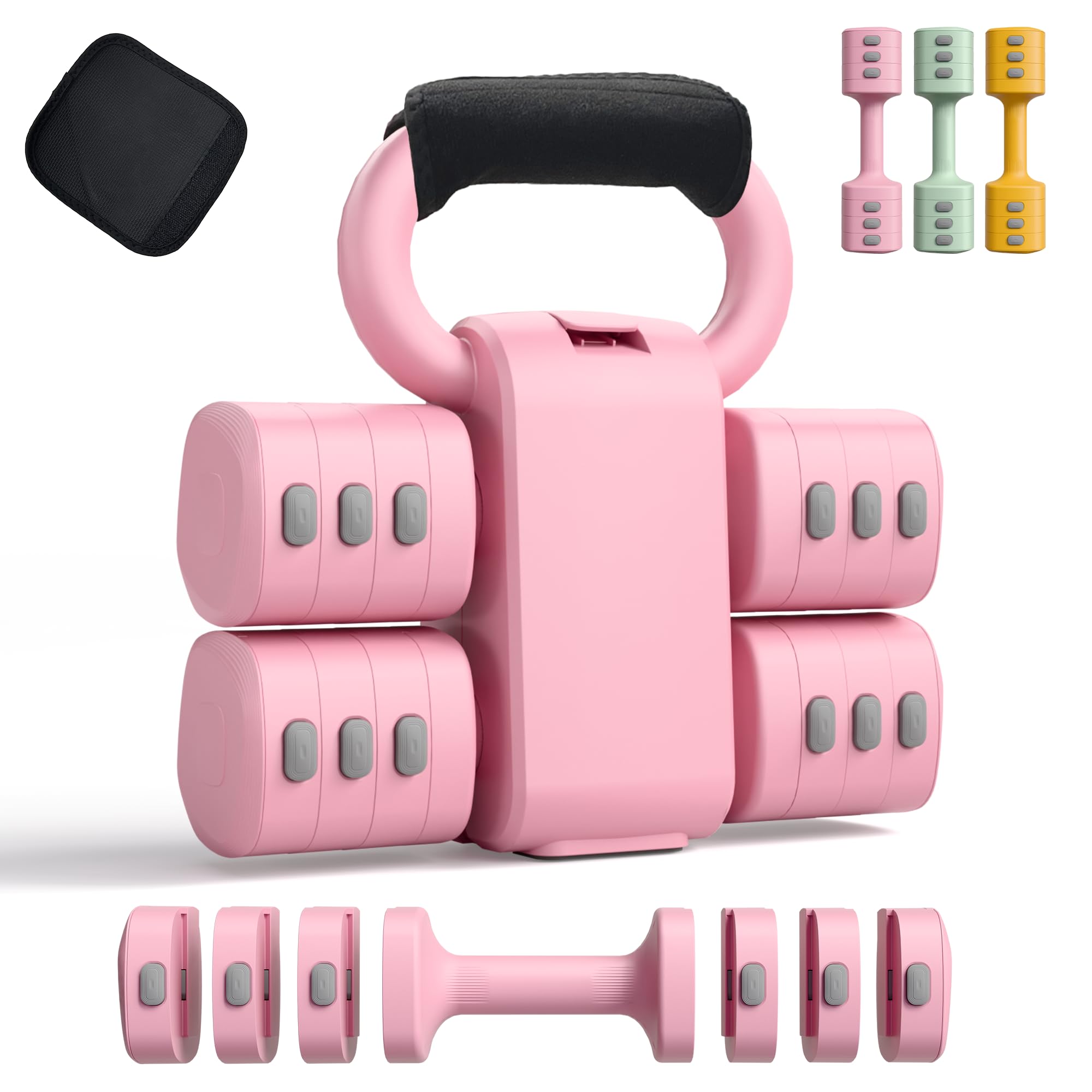 View 1 of 2-in-1 Adjustable Dumbbell Set for Women - 4 Levels (2.2lbs to 12.1lbs) - Home Gym Weights for Women at Home - Fitness Dumbbells