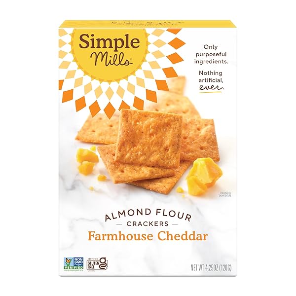 SIMPLE MILLS ALMOND FLOUR CRACKERS, FARMHOUSE CHEDDAR –...