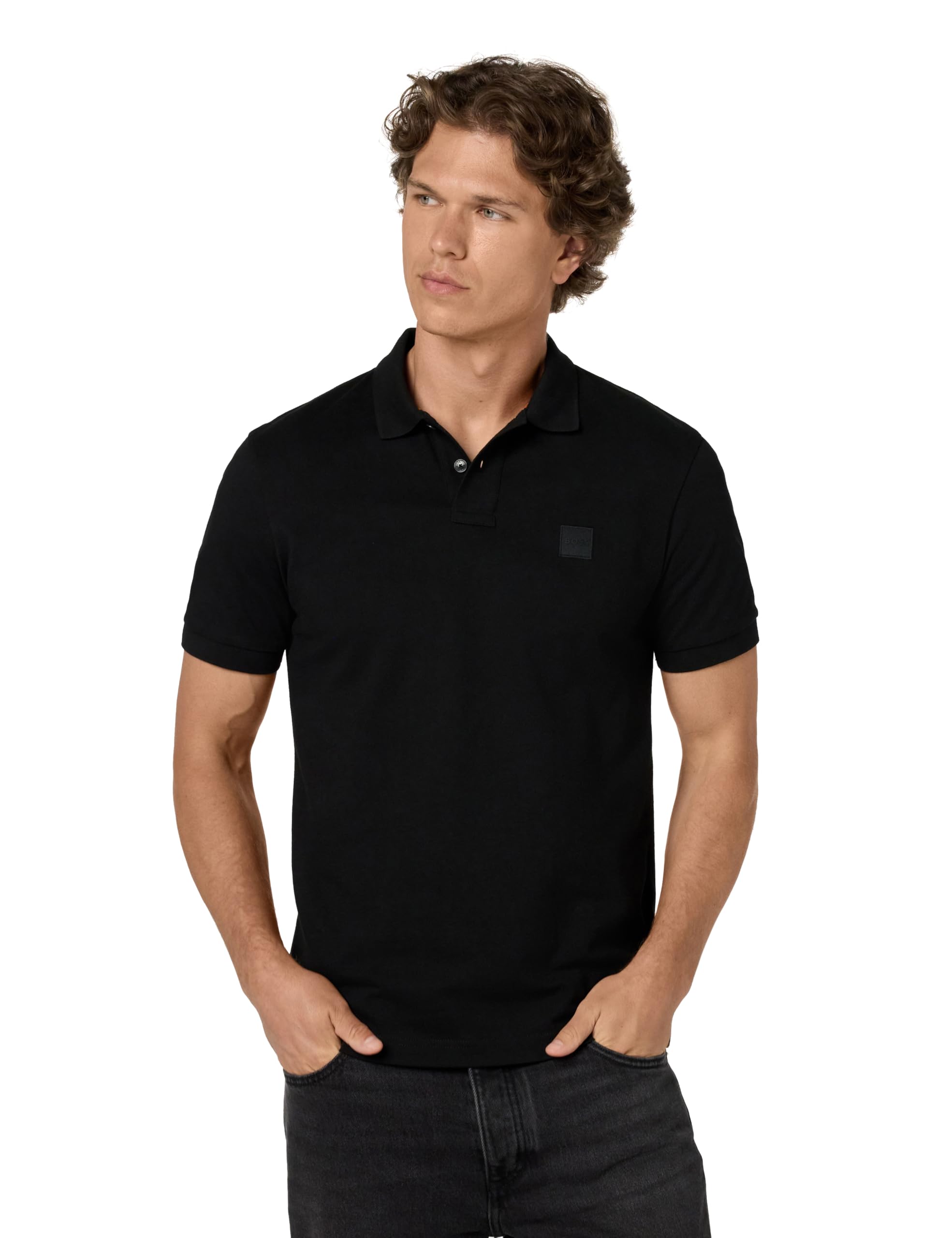 Photo 1 of BOSS Square Patch Logo Slim Fit Pique Polo Shirt, Black Currant, LARGE