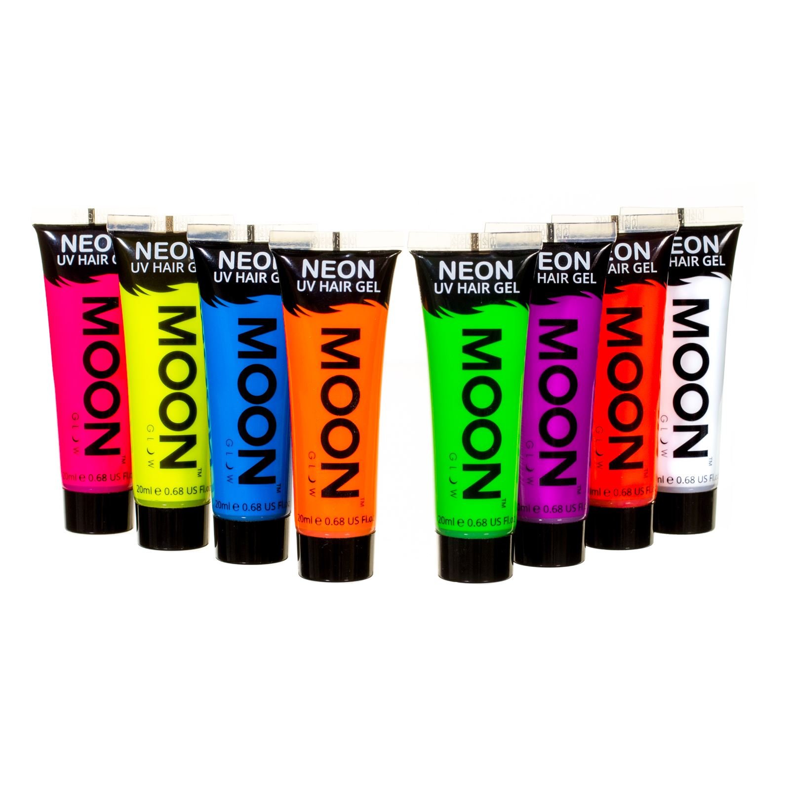 Moon Glow Neon Hair Gel - 20ml UV Hair Dye - Temporary Wash Out Hair Colour Dye - Set of 8