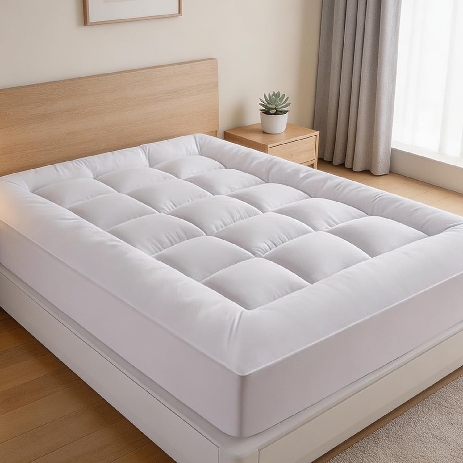 West Month Mattress Topper, Premium Quilted 1000gsm West Month Mattress Topper, Luxury Extra Thick Mattress Pad, Breathable & Fluffy Soft, Deep Pocket Fits 8-21 Inch (White,King)