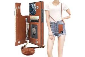 Bocasal Crossbody Wallet Case for iPhone 13 Pro with RFID Blocking Card Slot Holder, Magnetic Flip Folio Purse Case, PU Leather Zipper Handbag with Detachable Lanyard Strap 6.1 Inch 5G (Brown)