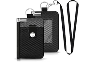 CCUMI Minimalist RFID Blocking Small Wallet with ID Window,WaterResistant Zip Id Case Wallet with Lanyard Keychain for Cards,Cash,Travel,Women,Men (Black/DarkGrey)