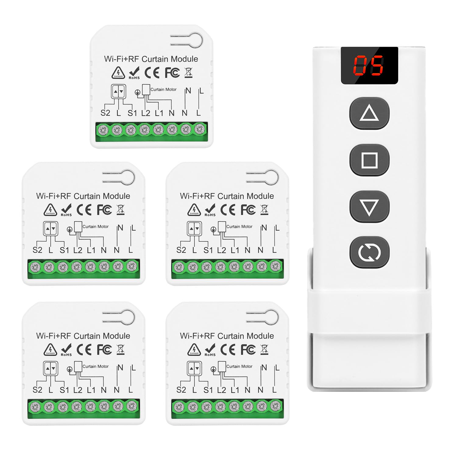 DieseRC 5pcs Wireless Smart Roller Shutter Controller Module with 1pcs RF Remote Control, WIFI Controllor Compatible with Google Home/Alexa APP Control and Manual Switch