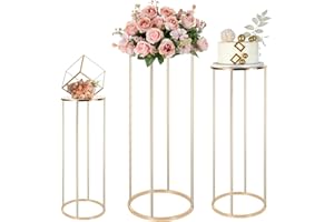 LANLONG Cylinder Stands for Party, 3Pcs Gold Cylinder Pedestal Stand for Parties, 23.6/31.5/39.4 inch Tall Metal Wedding Flower Stand for Centerpieces, Cylinder Tables for Parties Reception Decoration
