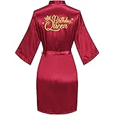 VOGUEMAX Women's Birthday Party Robe Queen Squad Silky Gold Glitter Kimono Robe Bathrobe