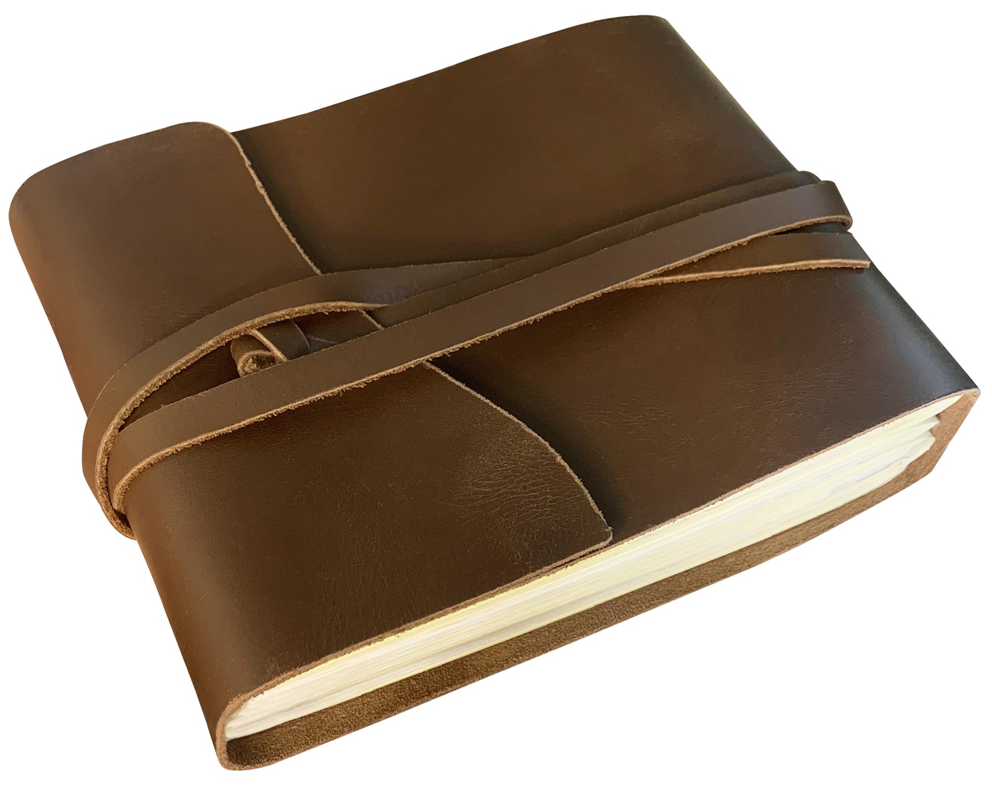 Leather Photo Album - Holds 4x6 100 Photos - Oversized Leather Bound Scrapbook - Handcrafted Picture Memory Book for Anniversary, Wedding (Medium, Cream Pages)