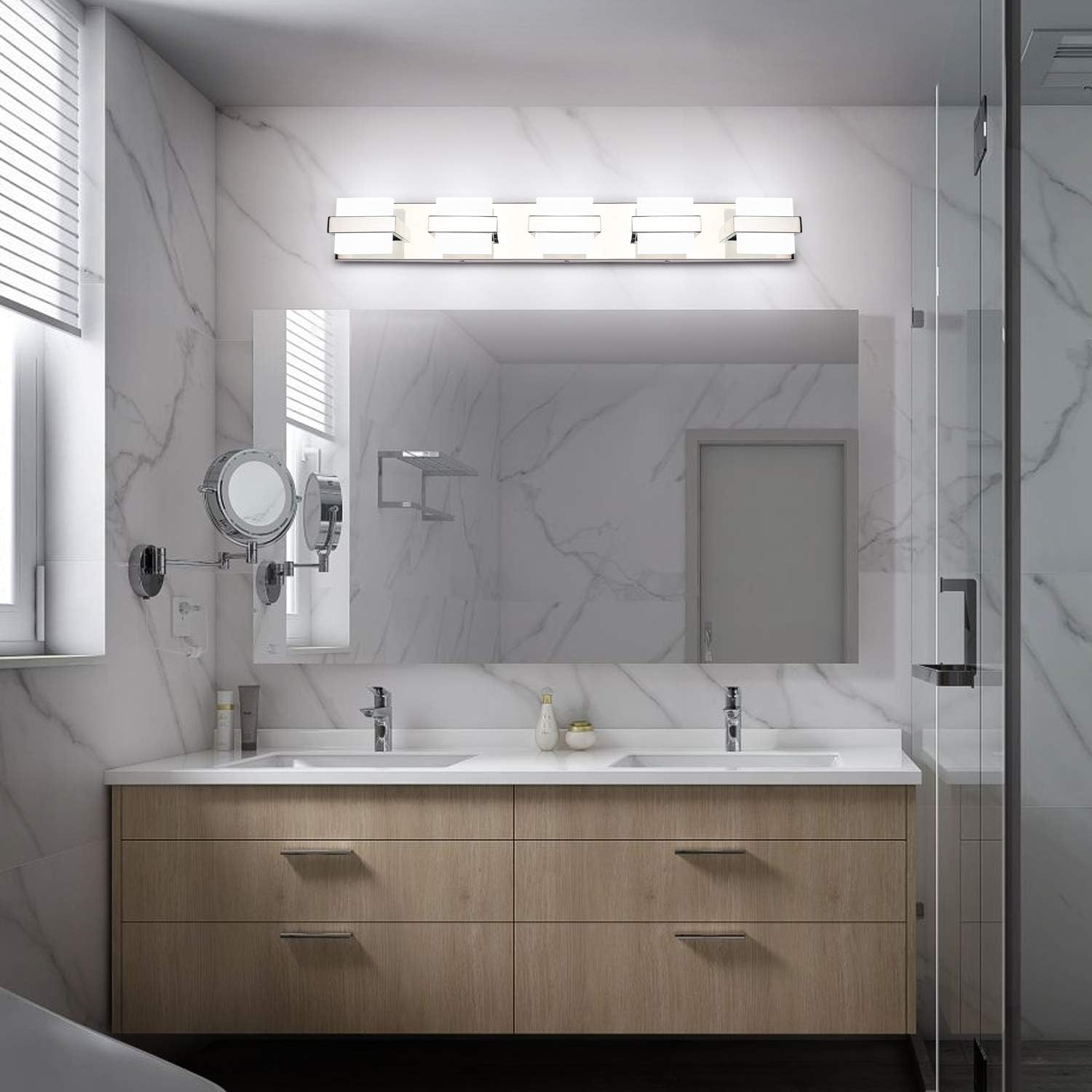 SOLFART Modern Bathroom Vanity Lights 5 Lights LED Over Mirror Fixture Acrylic Stainless Steel Wall Light - - 