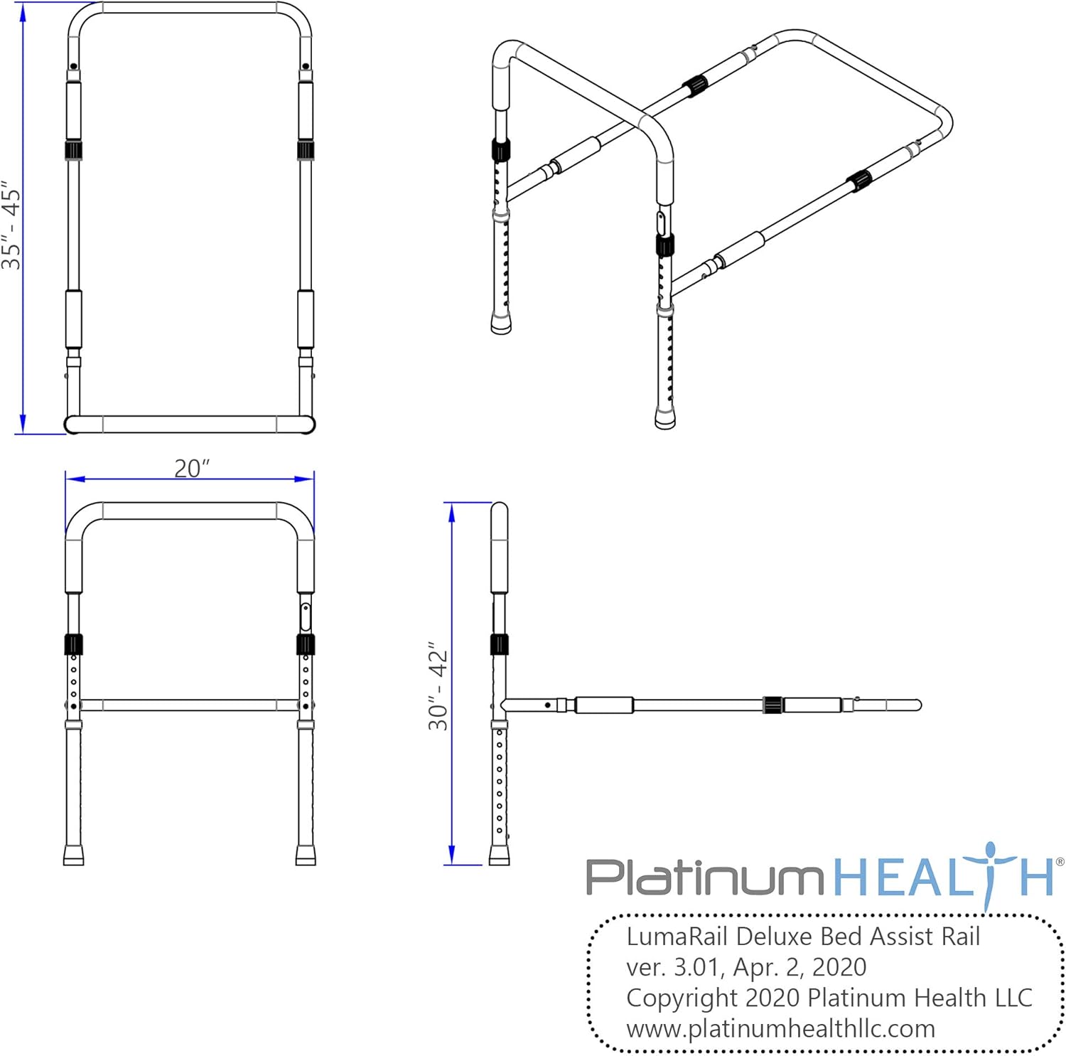 LumaRail Bed Assist Rail, Support Bar Handle. Includes LED Motion Sensor Nightlight + FREE Anchor Strap. New Model works with LOW BEDS and ADJUSTABLE HEIGHT TOP-RAIL ACCOMMODATES THICK MATTRESSES: Home & Kitchen