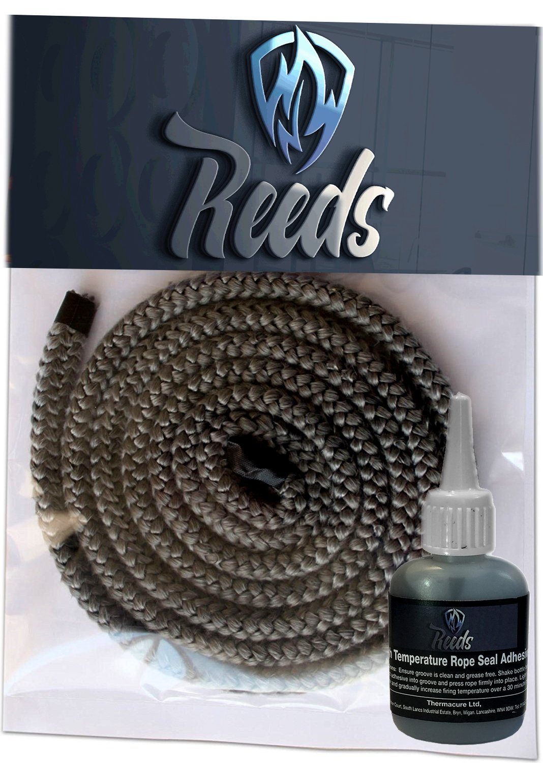 Black Stove Rope Kit 8mm x 2m Long with Reeds Adhesive Flues Glass Door