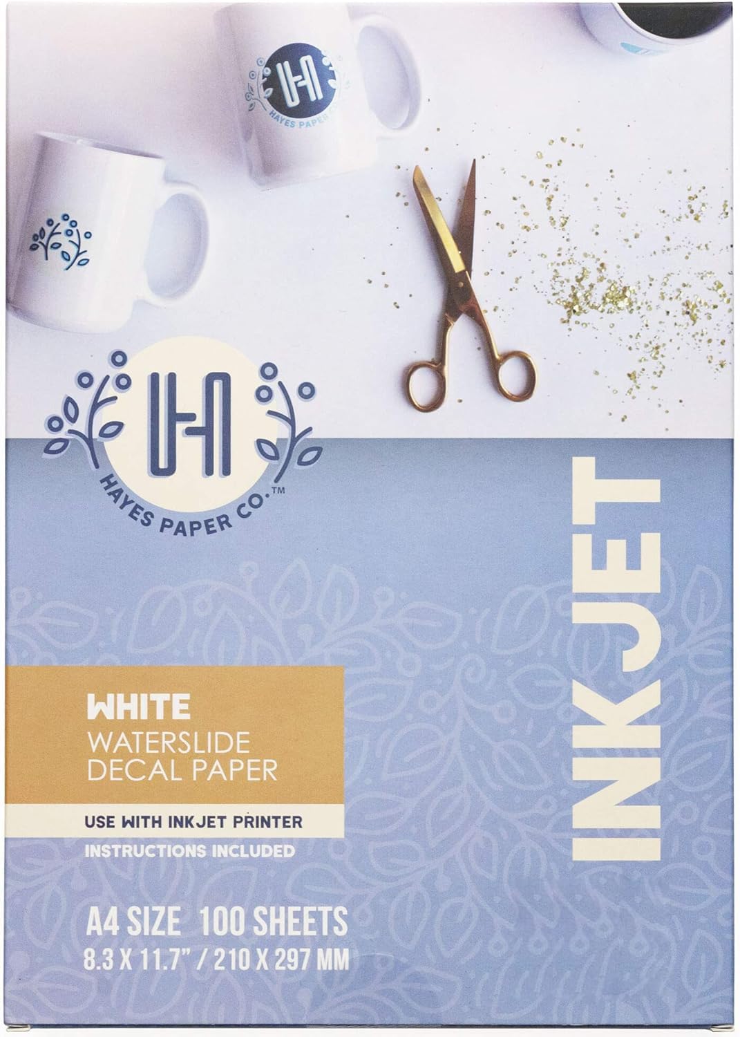 Hayes Paper Co. Waterslide Decal Paper Inkjet White - Decal Paper for Inkjet Printer - A4 Water Transfer Paper, 100 Sheets (8.5 x 11)