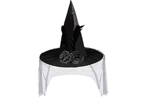 Seasons Stars SSDecor Women's Soft Lace Mesh Rose Flower and Feather Hat with Gift Box, Black Witch Costume Accessory for Halloween Party