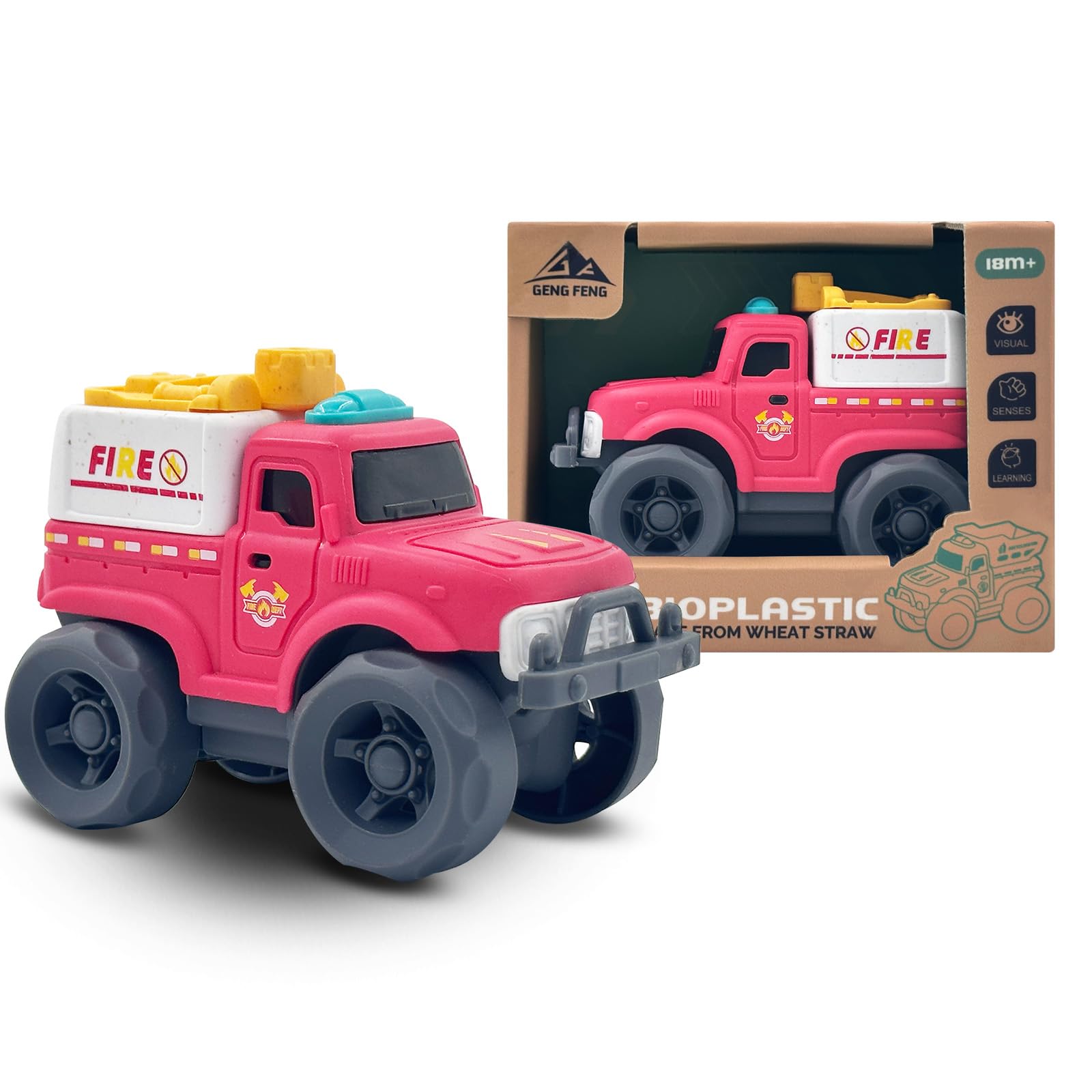 Cicili Toddler Car Toys for Boy Girl 1-3 Year Old, Red Fire Truck, BPA Free, Phthalates Free, PVC, Recycled Plastic, Toddlers Toy for Fine Motor Skills, for Boys Girls