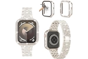 JOHIPI 3-Pack Compatible For Apple Watch Band 38mm 40mm 41mm 42mm 44mm 45mm 46mm 49mm with Case, Bling Diamond Metal Band with Diamond Case + Screen Protective Cover For iWatch Series 10 9 SE 8 7 6 5 4 3 2 1 (Starlight, 42mm Series 10)