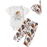 SAYOO Western Newborn Baby Boys Cowboy Outfit Cow Print Letter Bodysuit Long Leggings Cap 3pcs Infant Boy Country Clothes